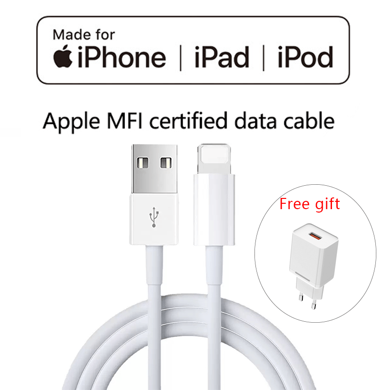 MFi Certified USB-A to Lightning Cable for iPhone 8–14 with one 18W Charger 20 Percent