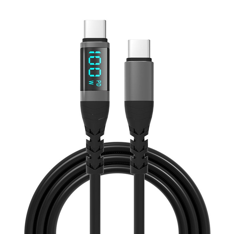 100W Digital Display Fast Charging Cable Type-C Charging Cable - Black 20 Percent